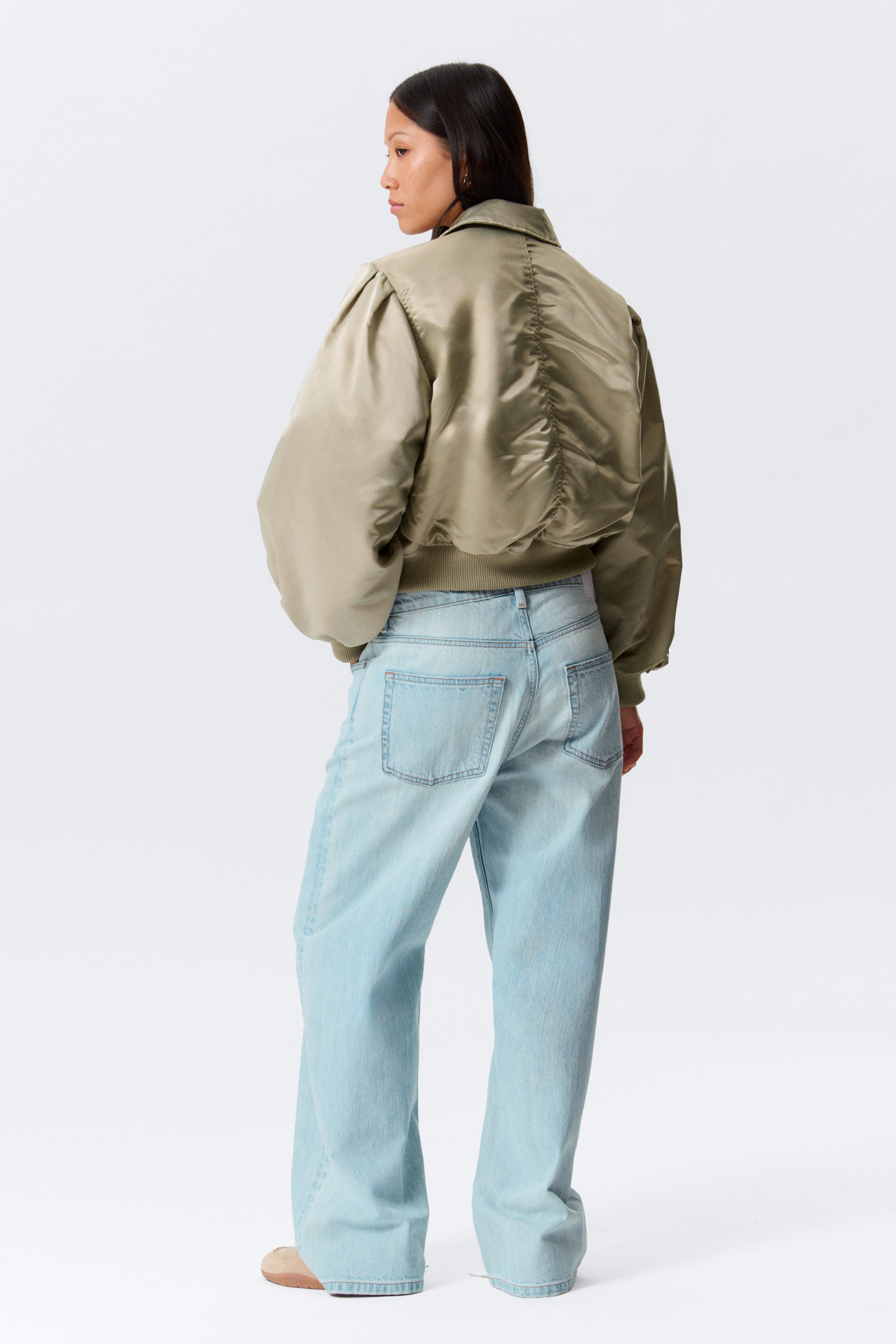 yulia b loose nylon bomber jacket - Light Khaki Green | Monki EU