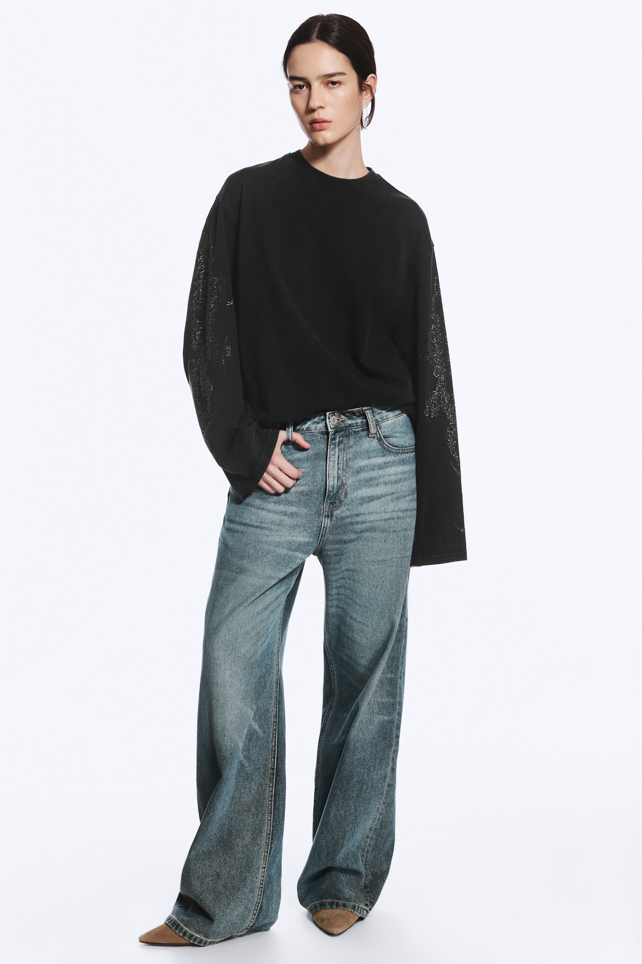 Grid Blue - Hellblau - Missy Low Waist Loose Straight Jeans