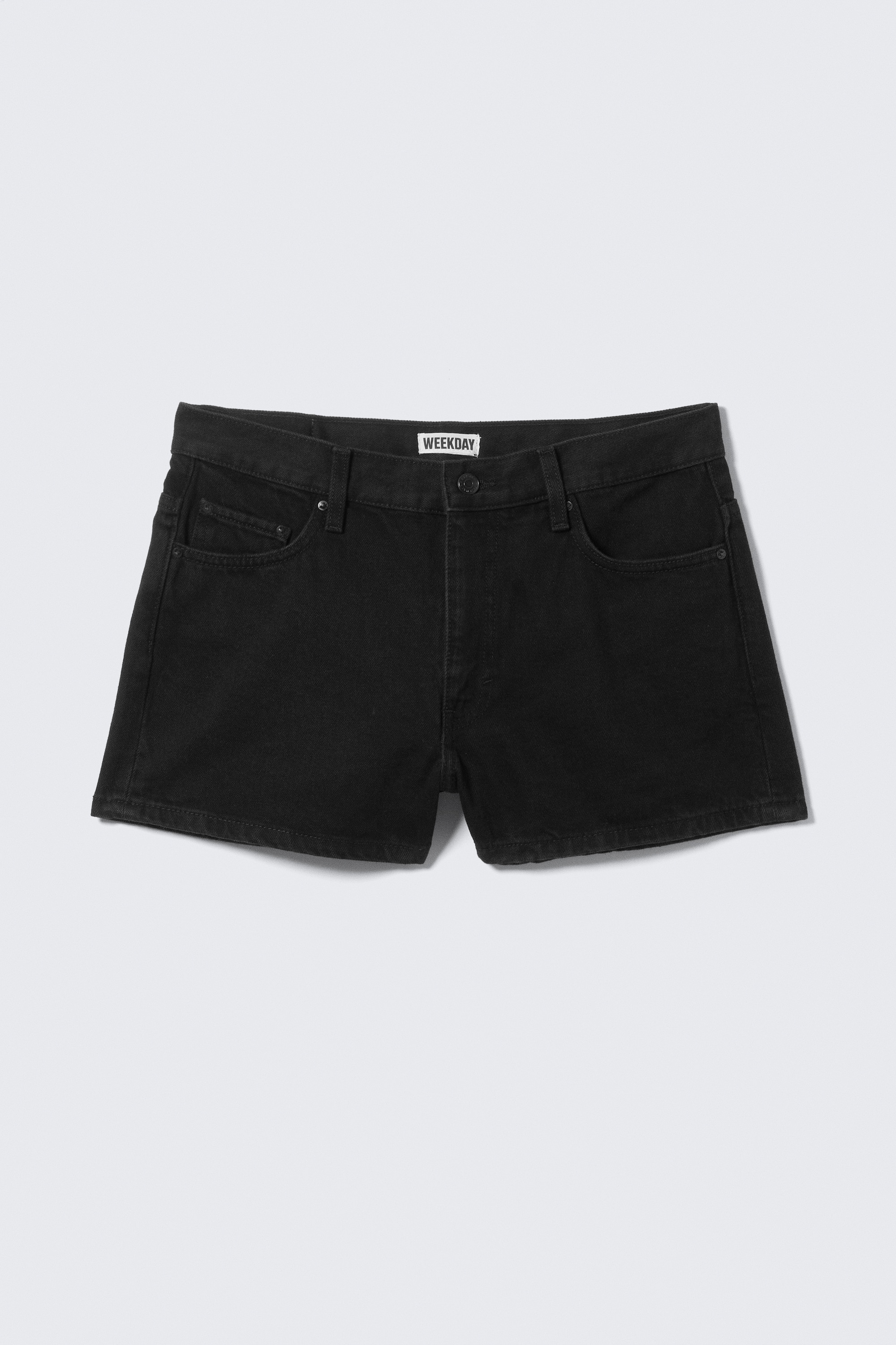 Mini shorts in denim sdrucito Duchess a vita bassa - Lavaggio nero – Nero/Baltic Blue – Blu scuro