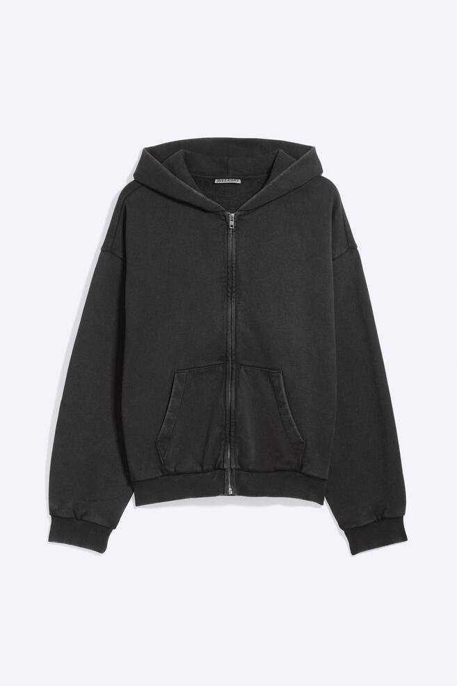Sudadera con capucha holgada de tejido grueso con cremallera - Worn Black - 1