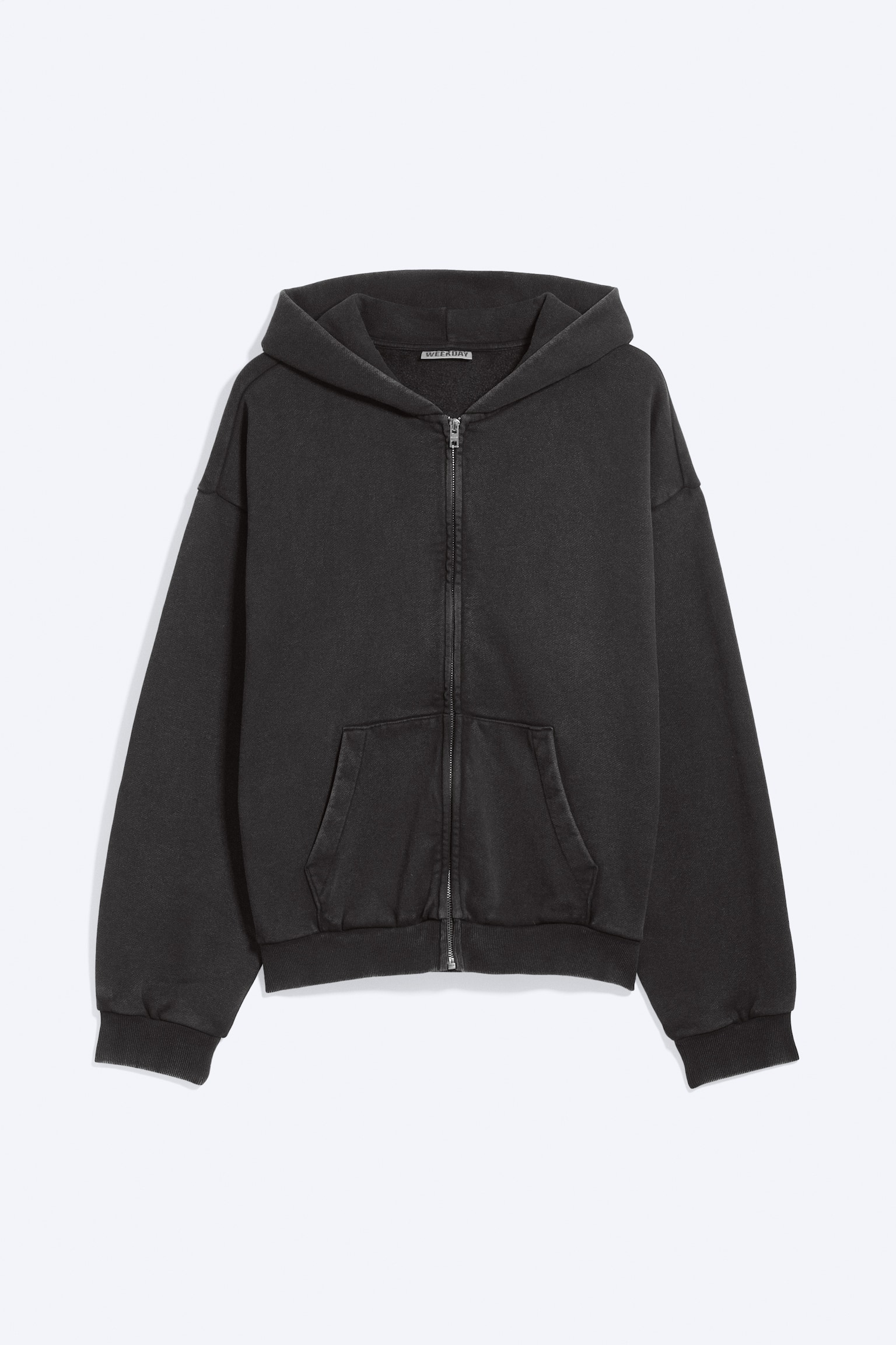 Felpa con cappuccio e zip, loose in tessuto pesante - Nero Vissuto