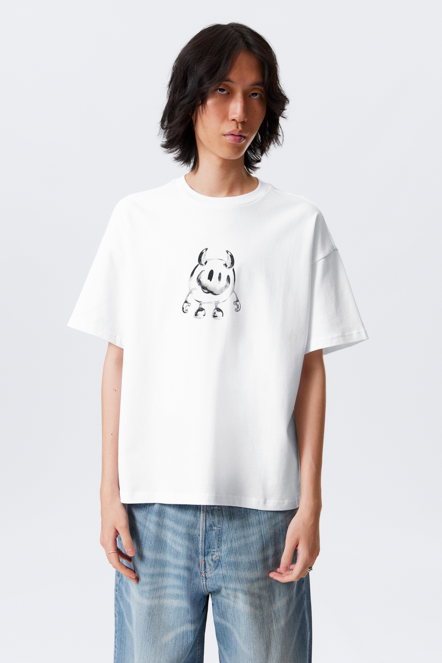 T-shirt Great boxy con stampa grafica - Bianco - Smilish/Washed Black - Mizzion/Bianco - Tiger Wolf/Nero - Biker Skull/Frog Man - bianco/Nero - Butterskull/Bianco - Omino rosa triste/Verde scuro - Fntsy/Nero – Orsacchiotto fish-eye