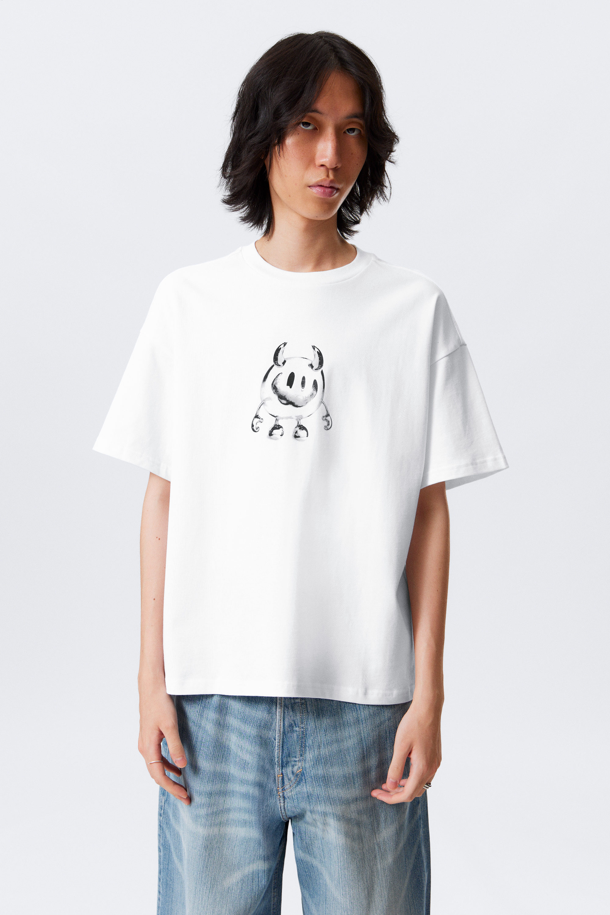 Weiß - Smilish - Bedrucktes kastiges T-Shirt - 1