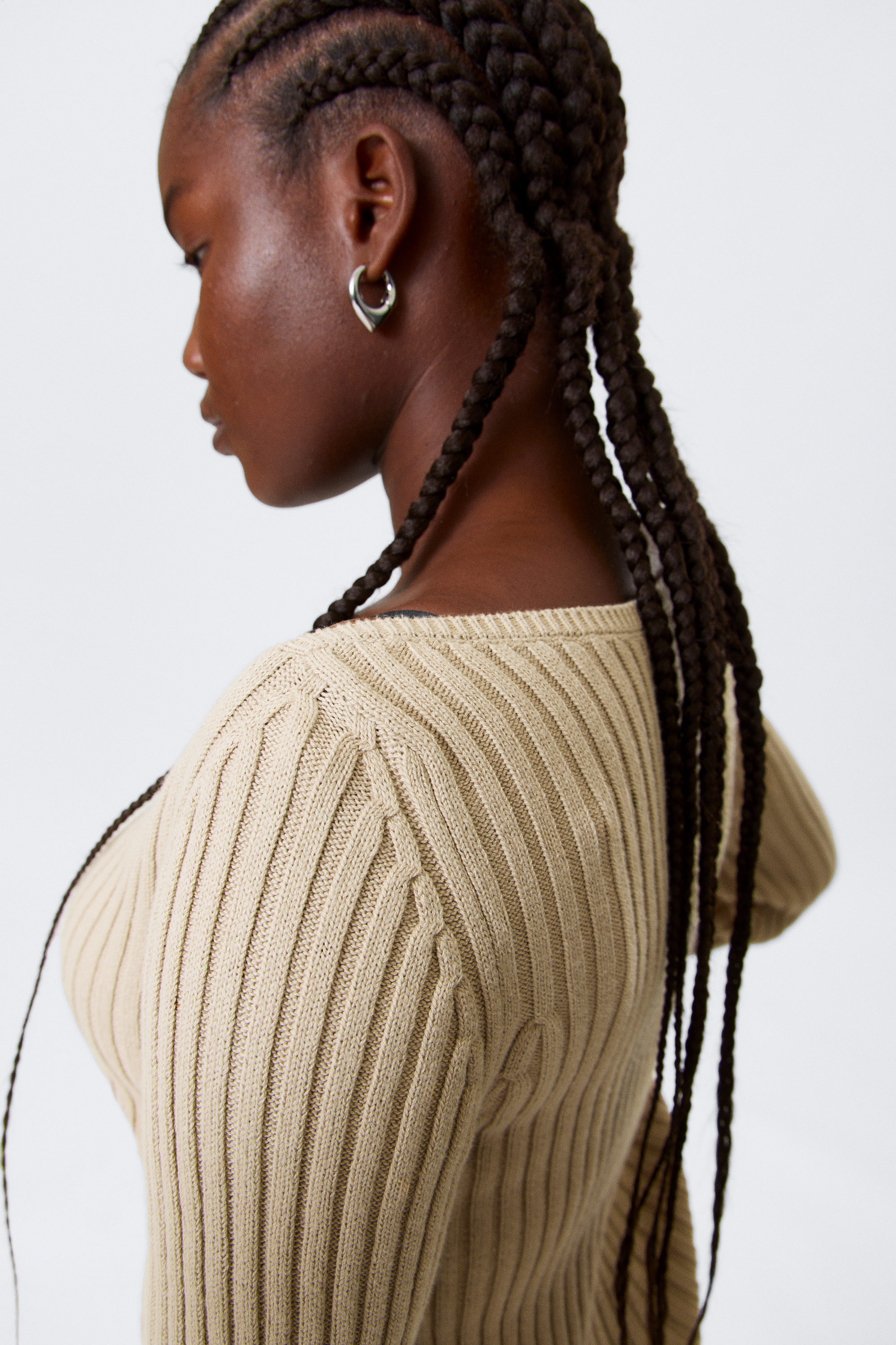 Beige - Slim Knitted Boat-Neck Sweater - 2