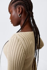 Beige - Tight stickad tröja med båtringing - 2