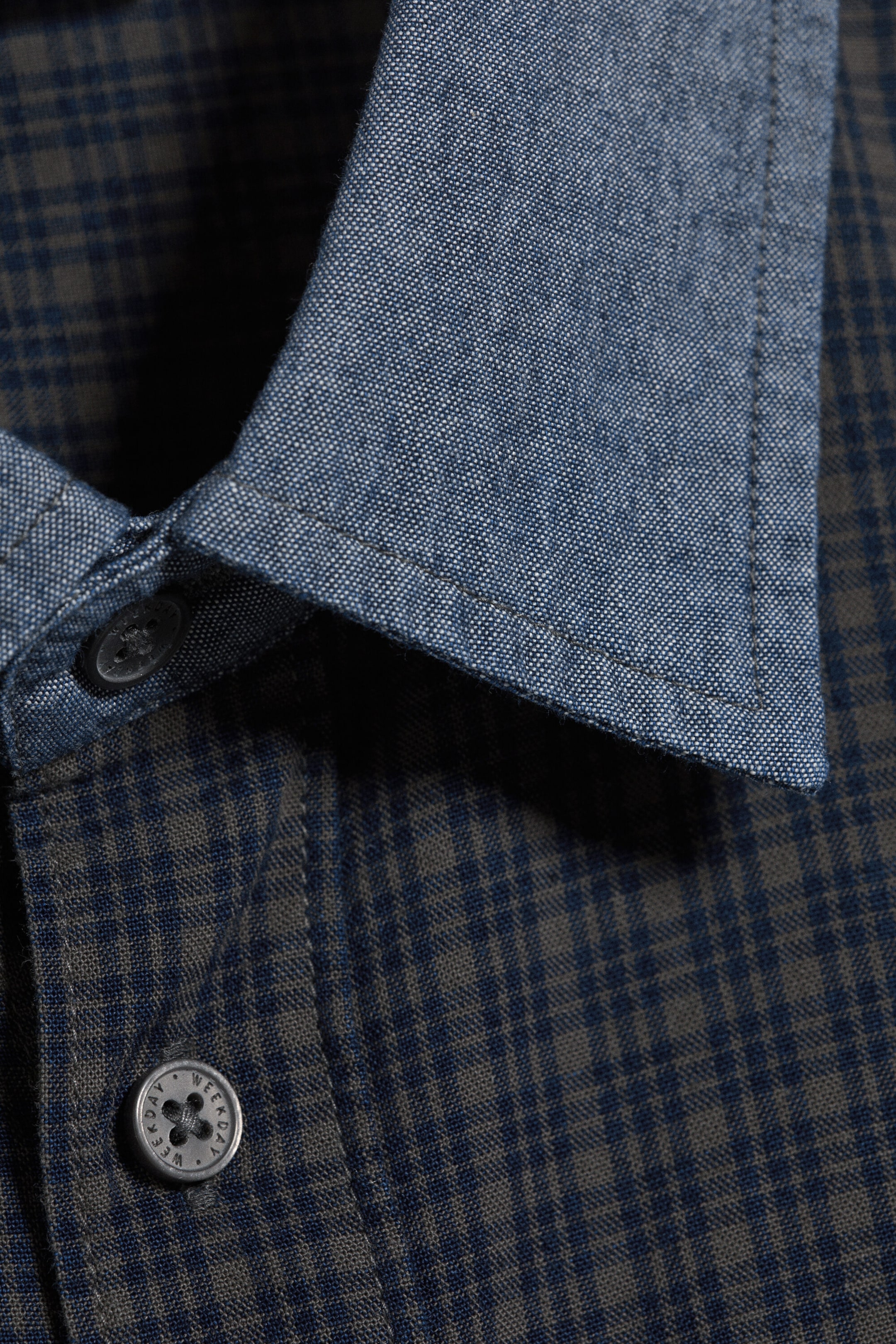 Checked Grey - Contrast Denim - Relaxed Checked Cotton Shirt - 6
