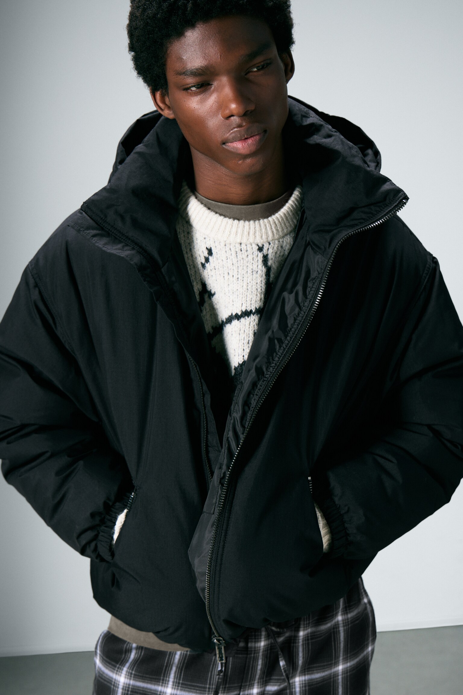 Doudoune rembourrée à capuche - Noir/Marron foncé - 3