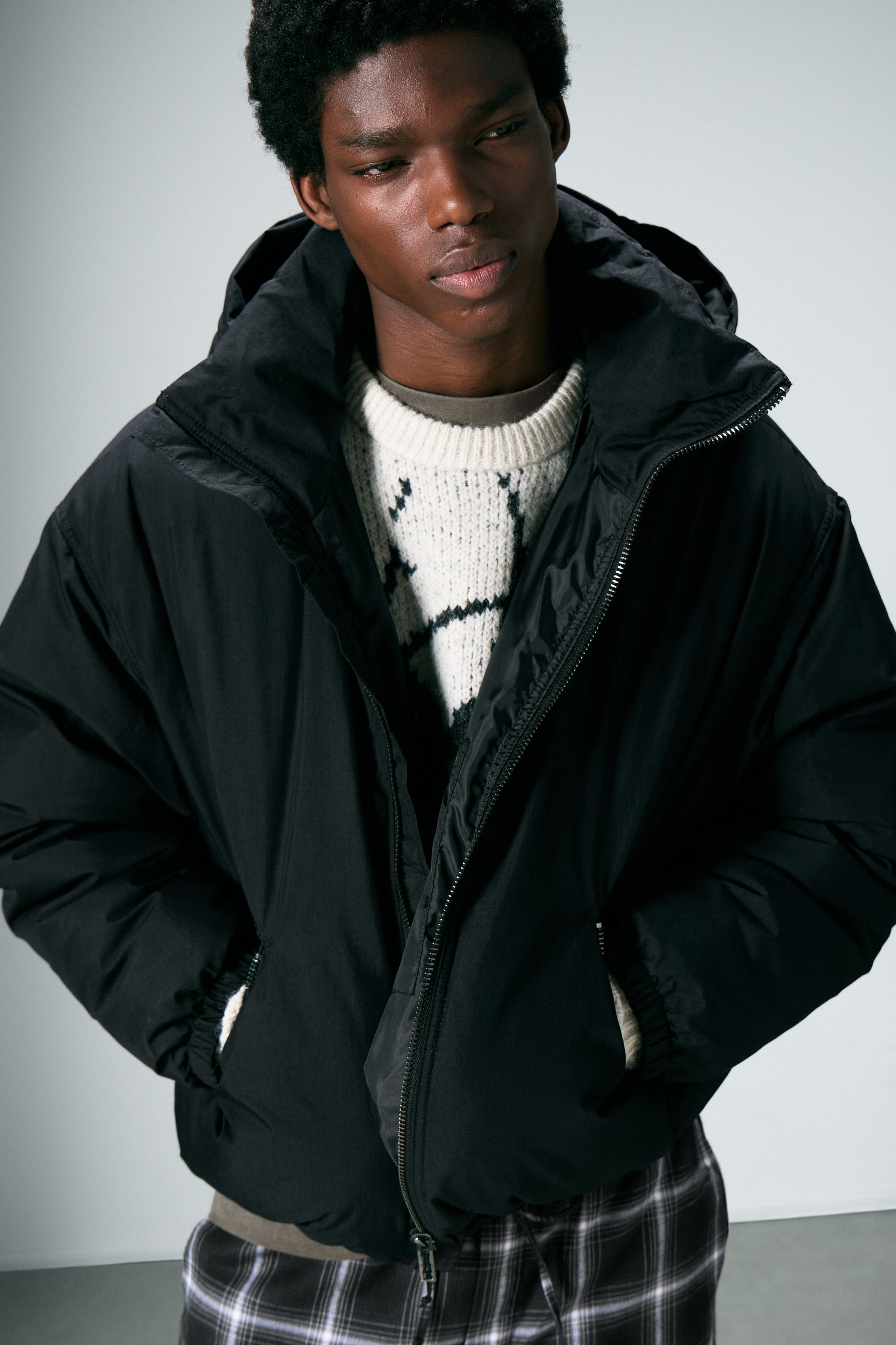 Black - Padded Hooded Puffer Jacket - 2