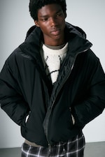 Black - Padded Hooded Puffer Jacket - 3