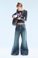 Tide Blue - Medium Blue - Loosy Lucie Low Rise Regular Flared Leg Jeans - 0