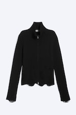 Schwarz - Cardigan mit Used-Details und Zwei-Wege-Zipper - 0