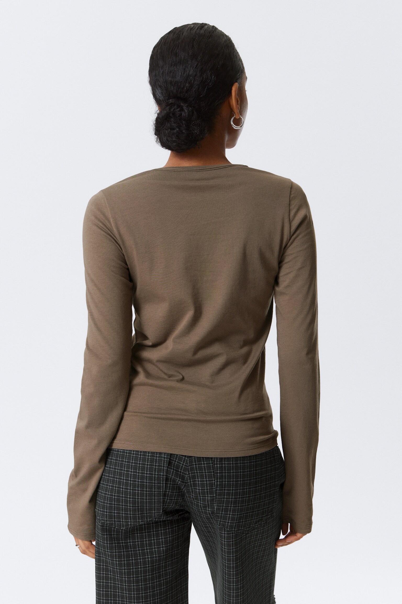 Soft Long-Sleeved Cotton Jersey Top - Dark Mole/White/Petrol - 4