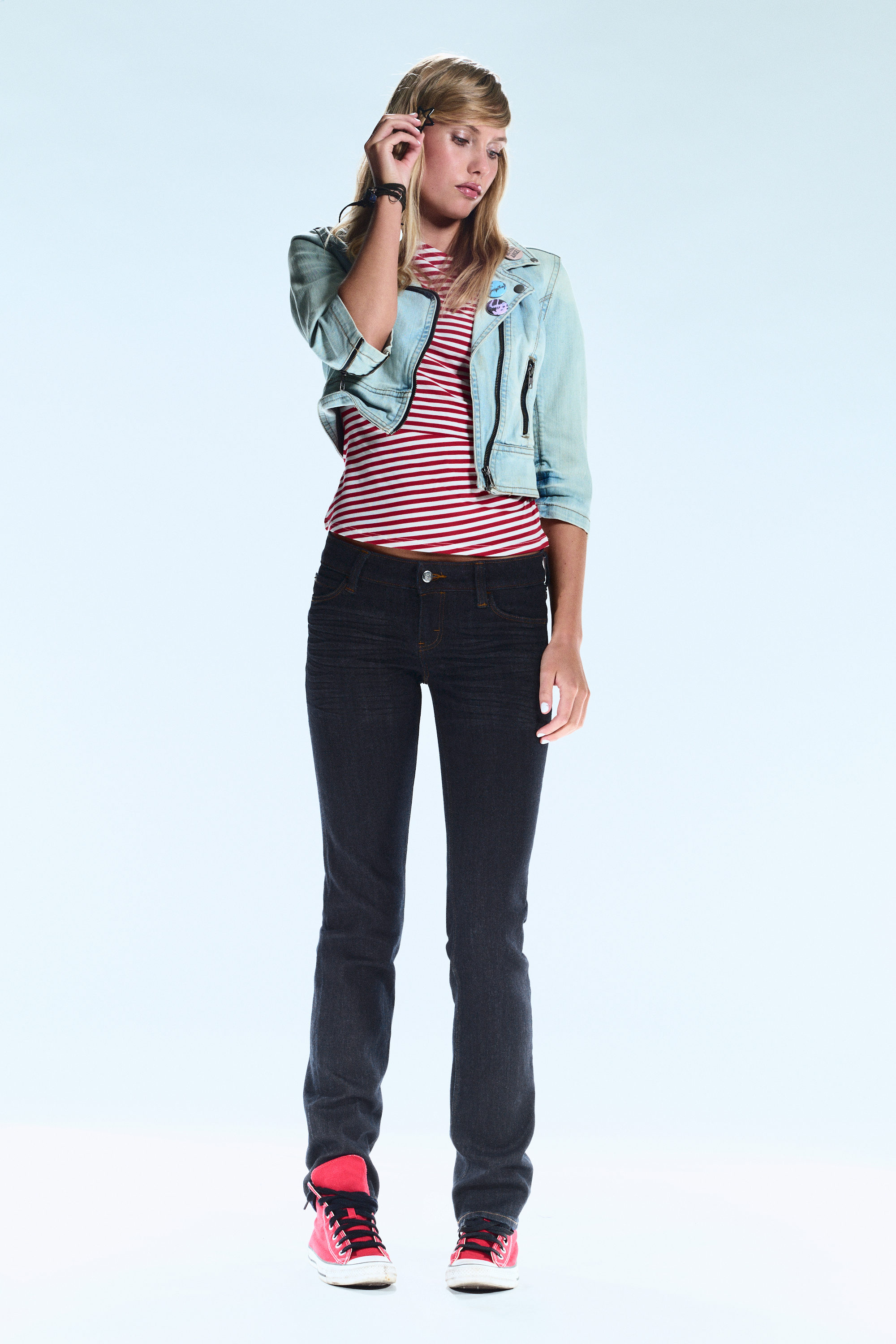 Extra Blue Rinse - Sleezie Low Waist Skinny Straight Jeans - 1