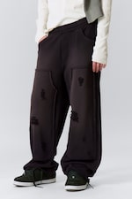 Dark Blue - Distressed Cotton Terry Sweatpants - 1