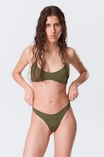 Vert foncé - Bas de bikini brésilien froncé taille mi-haute - 0