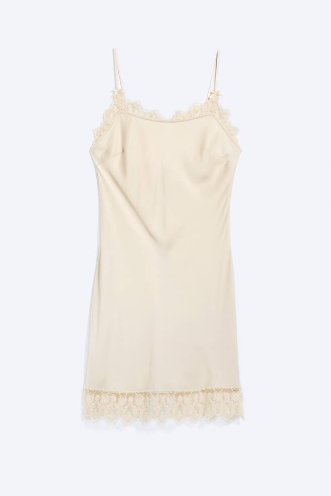 Vestido lencero de satén con ribete de encaje - Beige Empolvado Claro/Marrón oscuro/Lila claro - 1