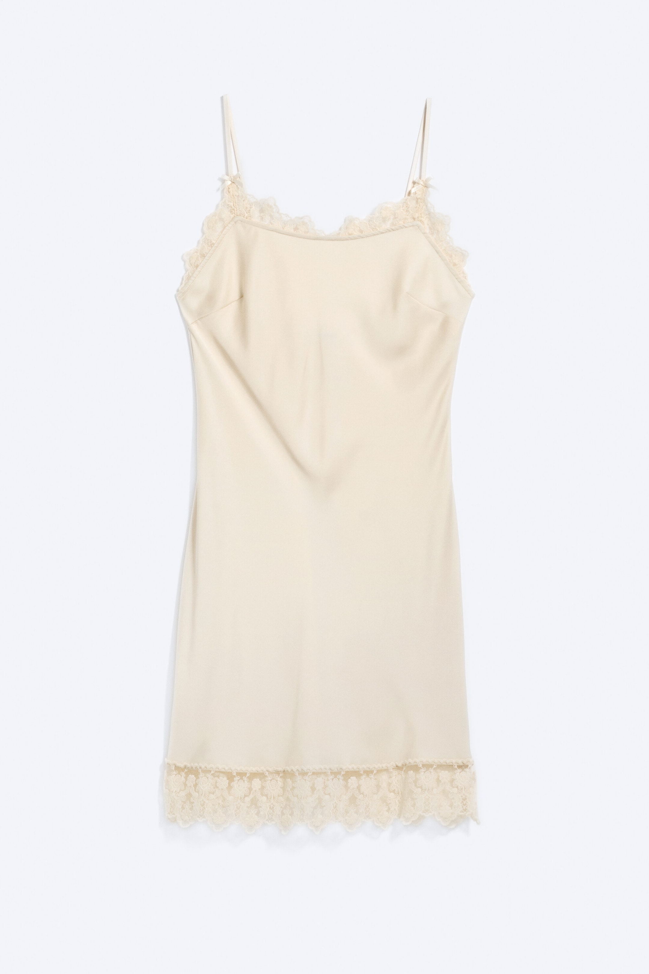 Vaal lichtbeige - Satijnen slip-dress met kant - 4