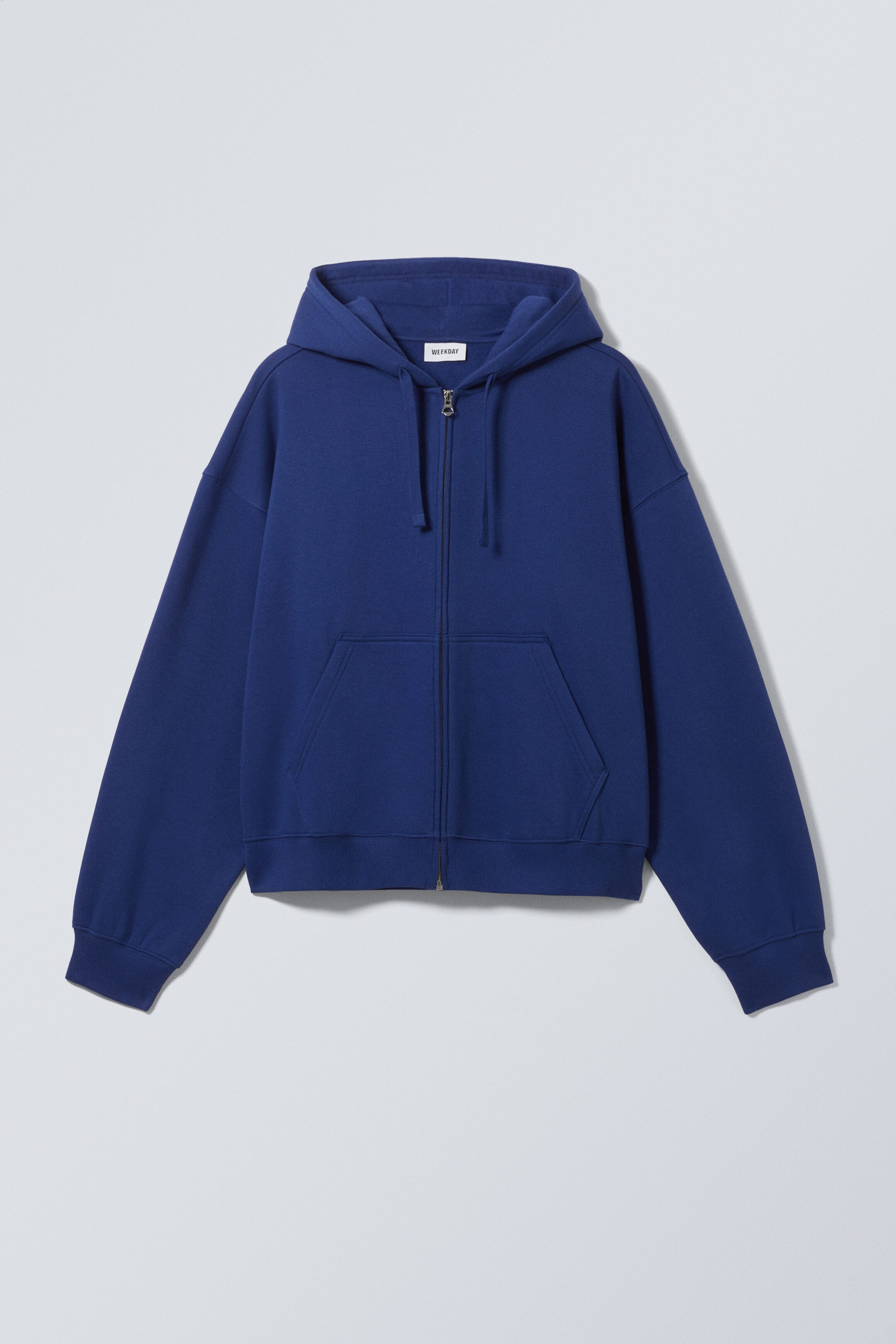 Blau - Kastiger, mittelschwerer Hoodie mit Reißverschluss - 0
