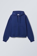 Blau - Kastiger, mittelschwerer Hoodie mit Reißverschluss - 0