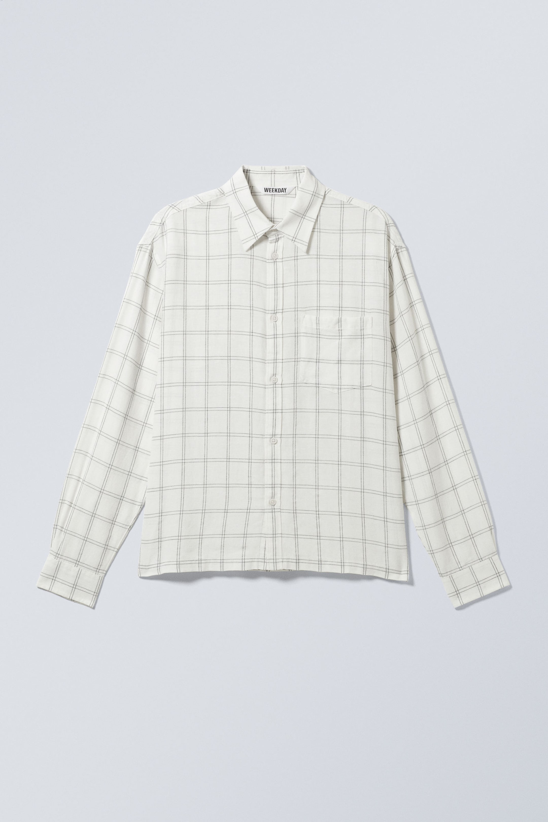 Checked White - Oversized Boxy Checked Linen Blend Shirt - 3