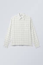 Checked White - Oversized Boxy Checked Linen Blend Shirt - 3