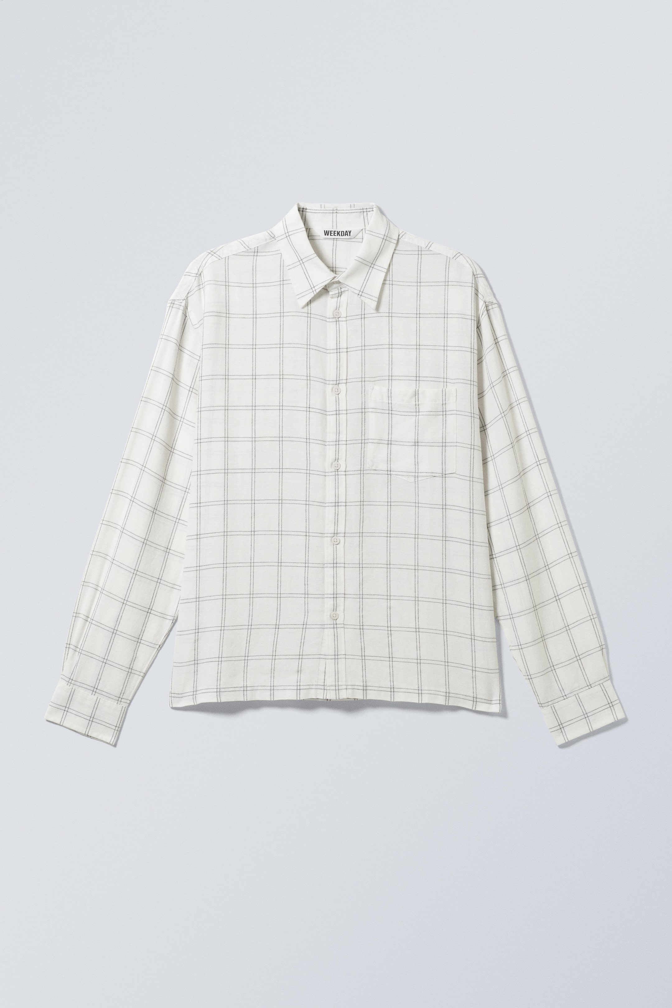 Rutete hvit - Oversized rutete skjorte i linblanding med boxy passform - 1