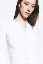 White - Ribbed Long-Sleeved Cardigan - 2