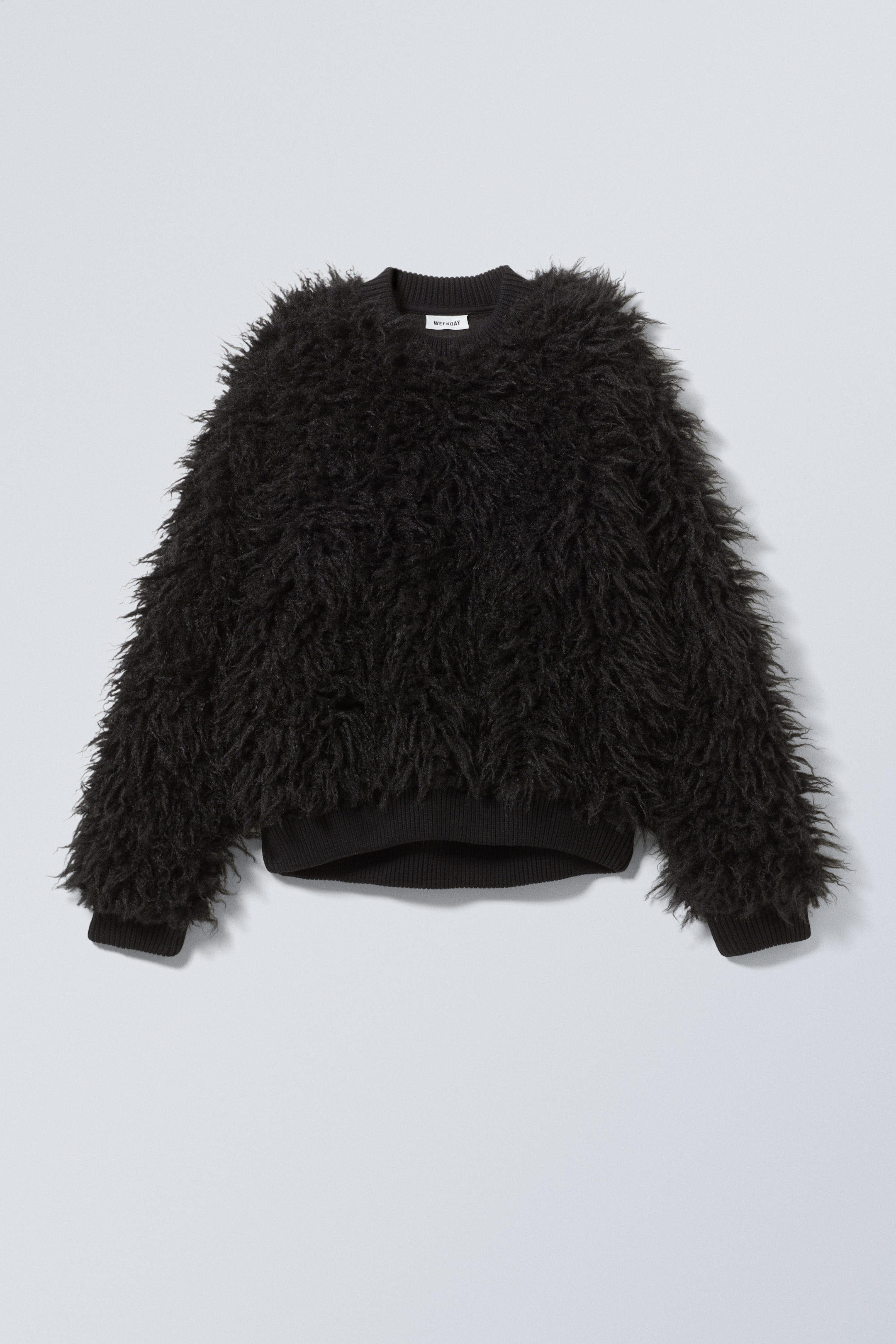 Black - Fluffy Faux Fur Sweatshirt - 0