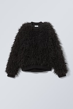 Black - Fluffy Faux Fur Sweatshirt - 0