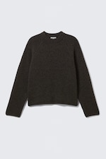 Marron foncé bicolore - Pull bicolore en laine mélangée tricotée - 4