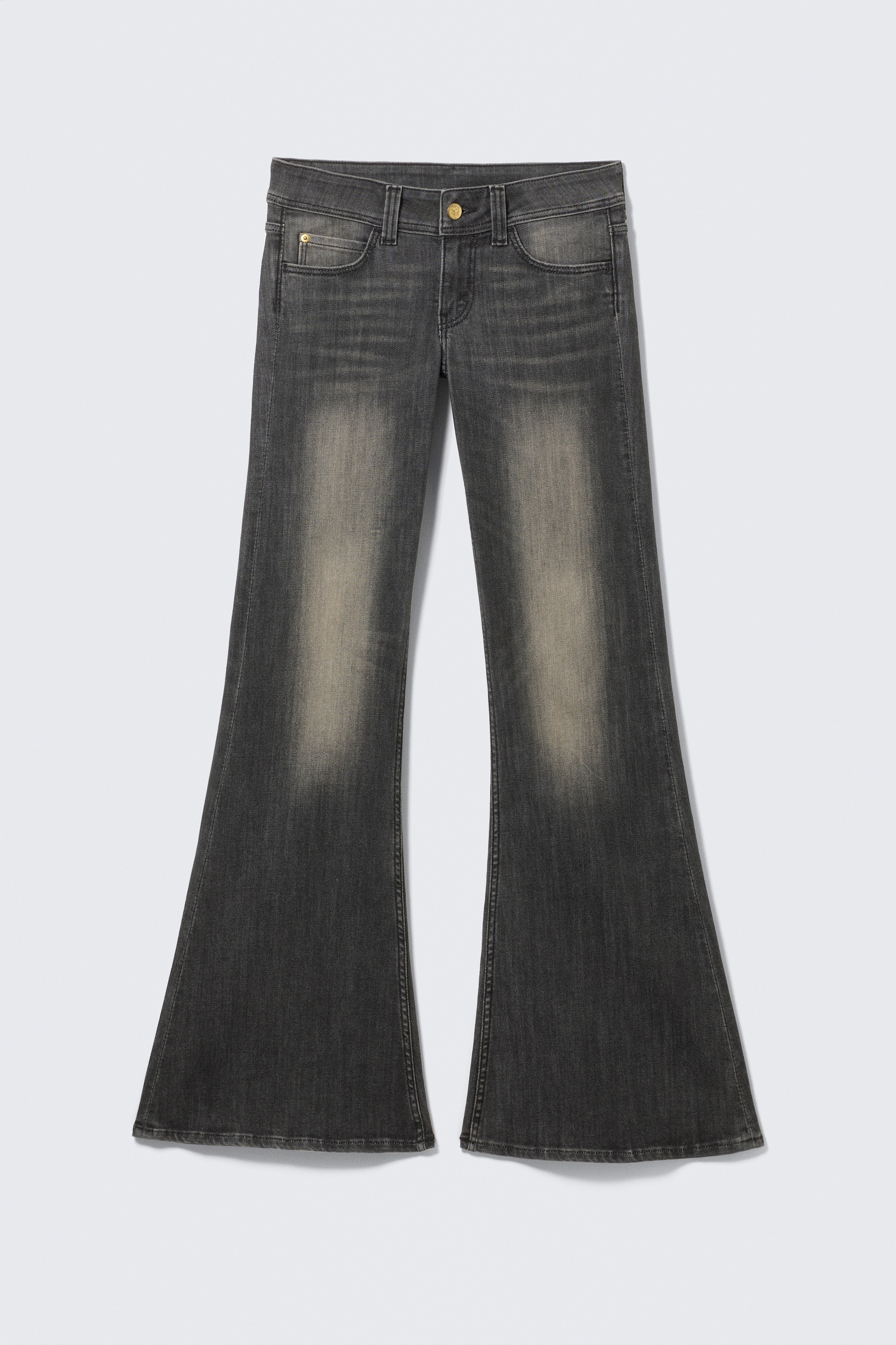 FLARE DŽÍNY S NÍZKÝM PASEM A ÚZKÝMI ROZŠÍŘENÝMI NOHAVICEMI - Černá hořčice - černá