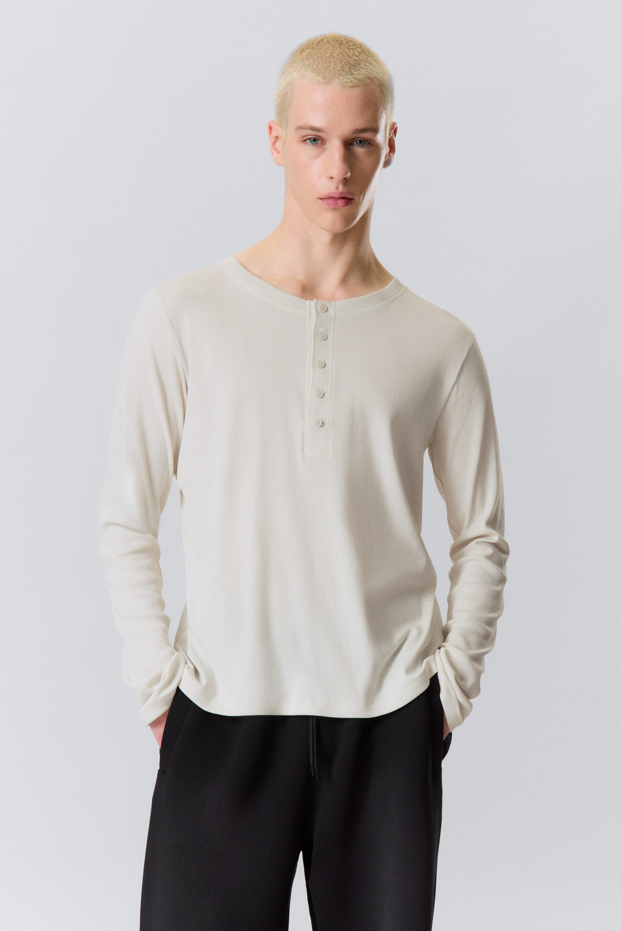 Dusty White - Long-Sleeved Henley T-shirt - 1