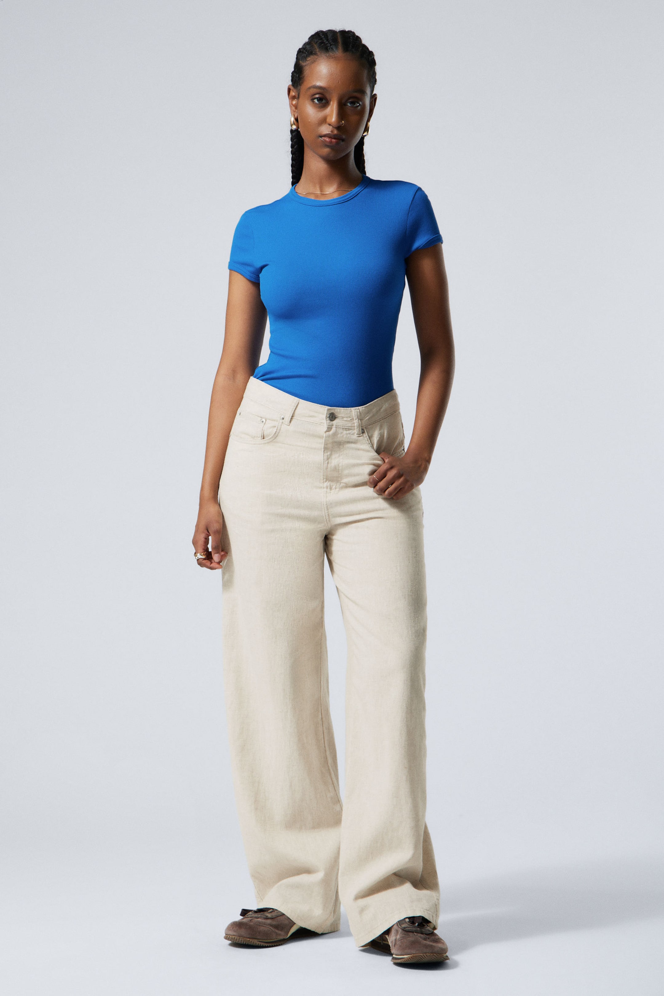 #D1CAB7 - Astro Baggy Linen Blend Trousers - 1