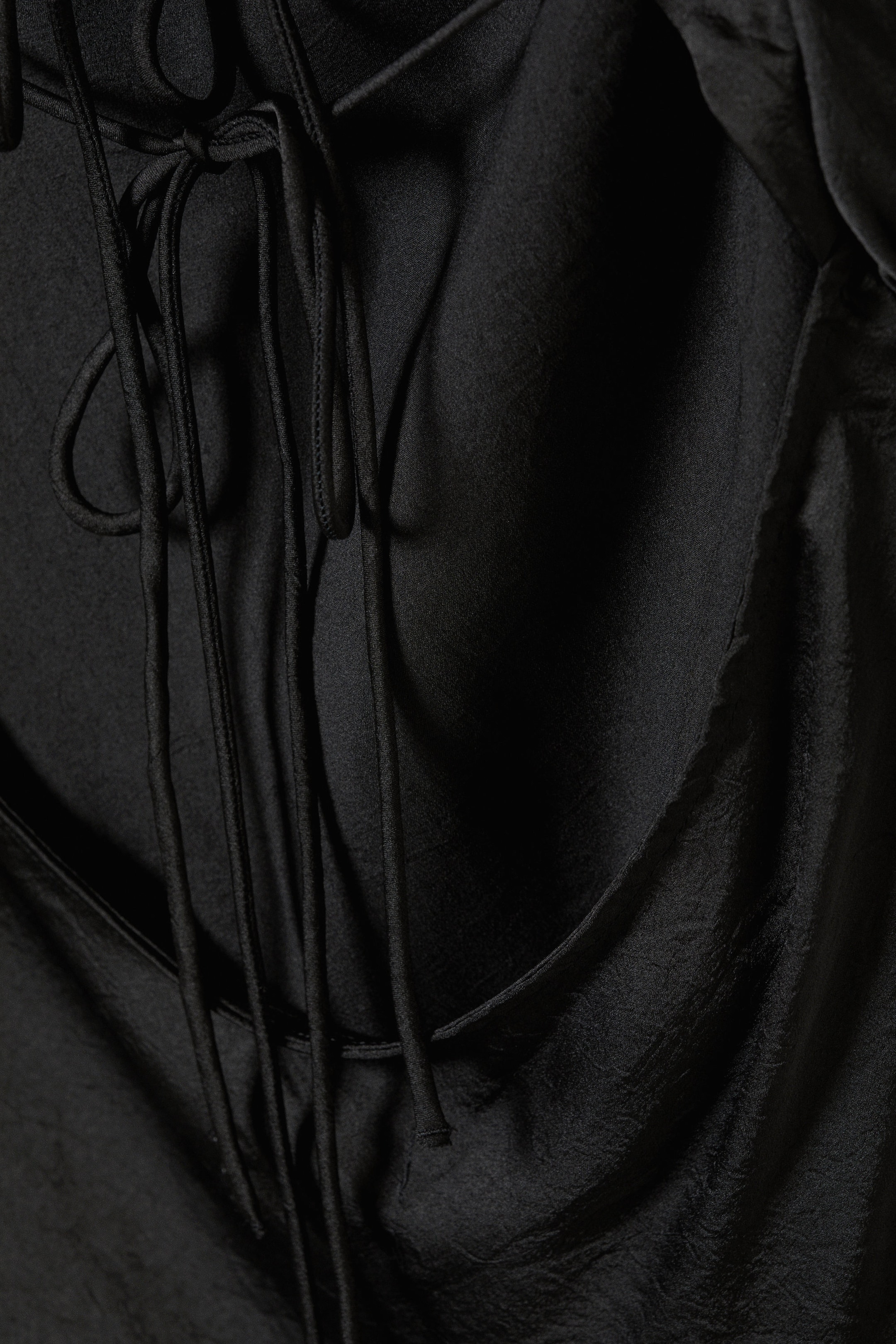 Black - Long-Sleeved Asymmetric Satin Mini Dress - 6