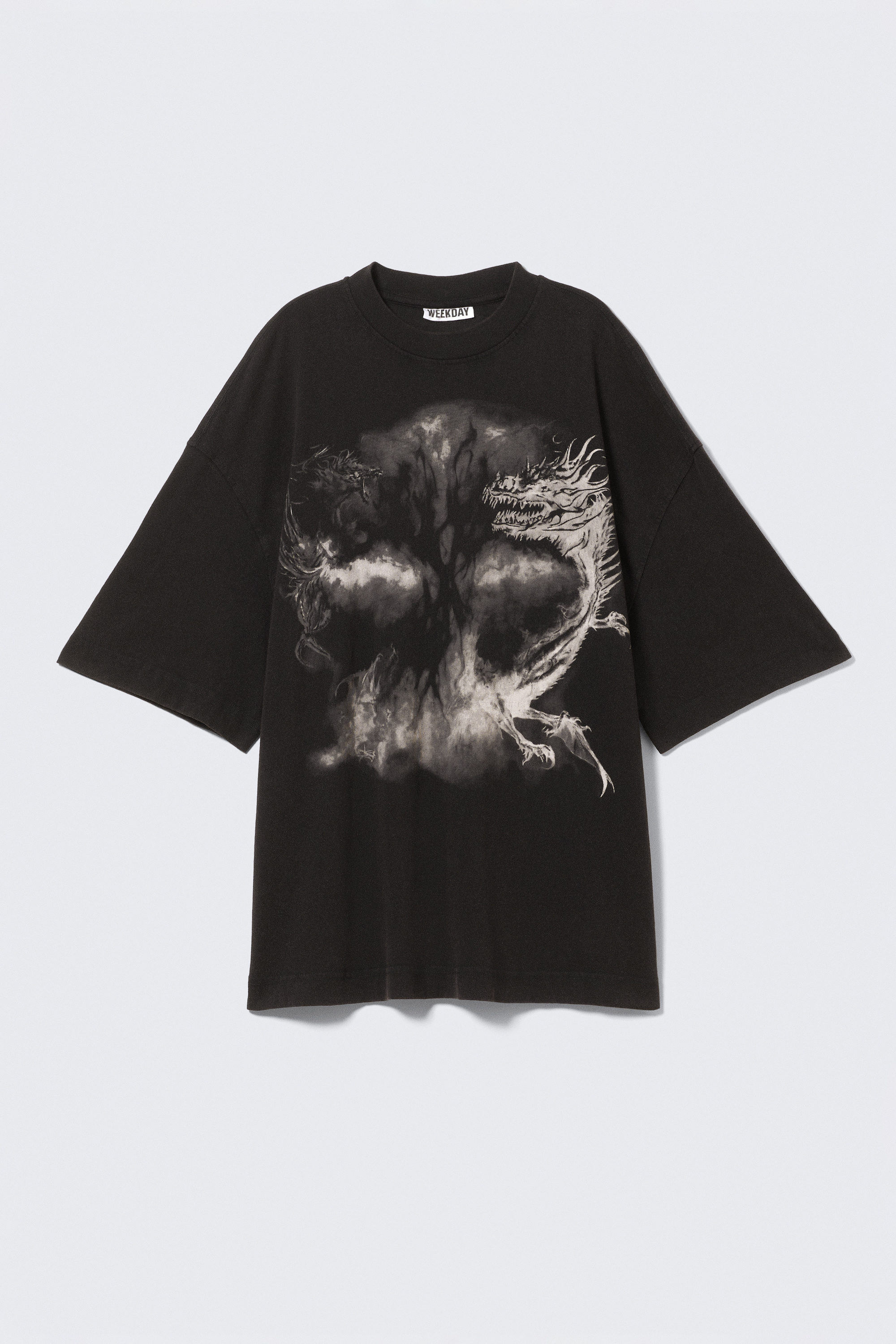 Black - Dragon - Wide Oversized Printed T-shirt - 3