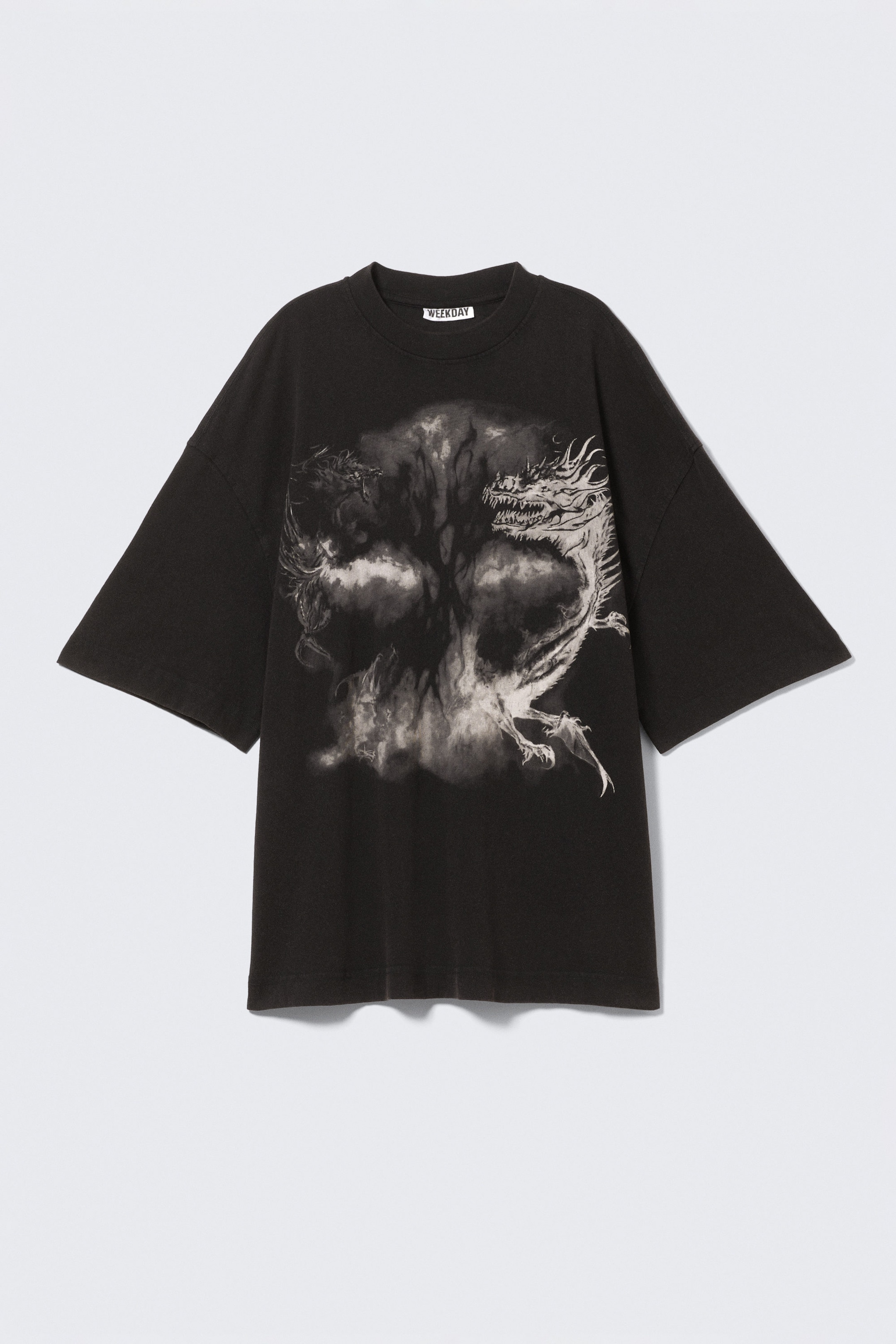 Black - Dragon - Wide Oversized Printed T-shirt - 0