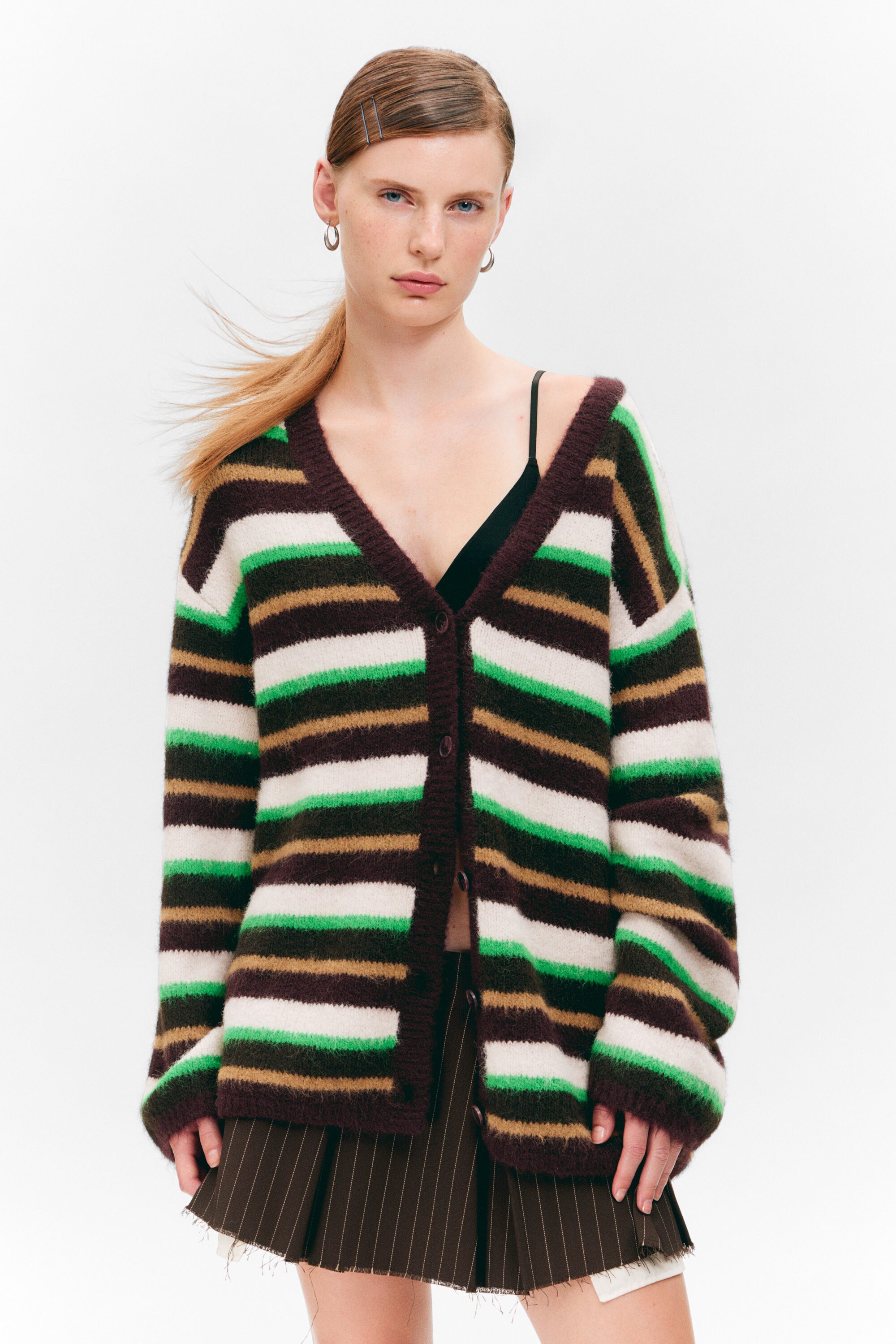 【FETICO】STRIPE KNIT CARDIGAN FETICO STRIPE KNIT BOLERO CARDIGAN - VONDOT｜レディース