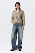 Beige meliert - Weicher Strick-Cardigan mit Reißverschluss - 0