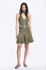 Vert kaki - Haut dos nu zippé col V à nouer à la taille - 1