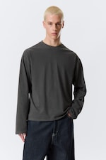 Dark Grey - Loose Boxy Long-Sleeved T-shirt - 0