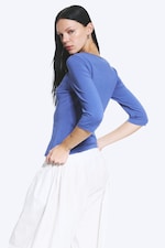 Mellanblå - Figurnära topp med trekvartsärm - 2