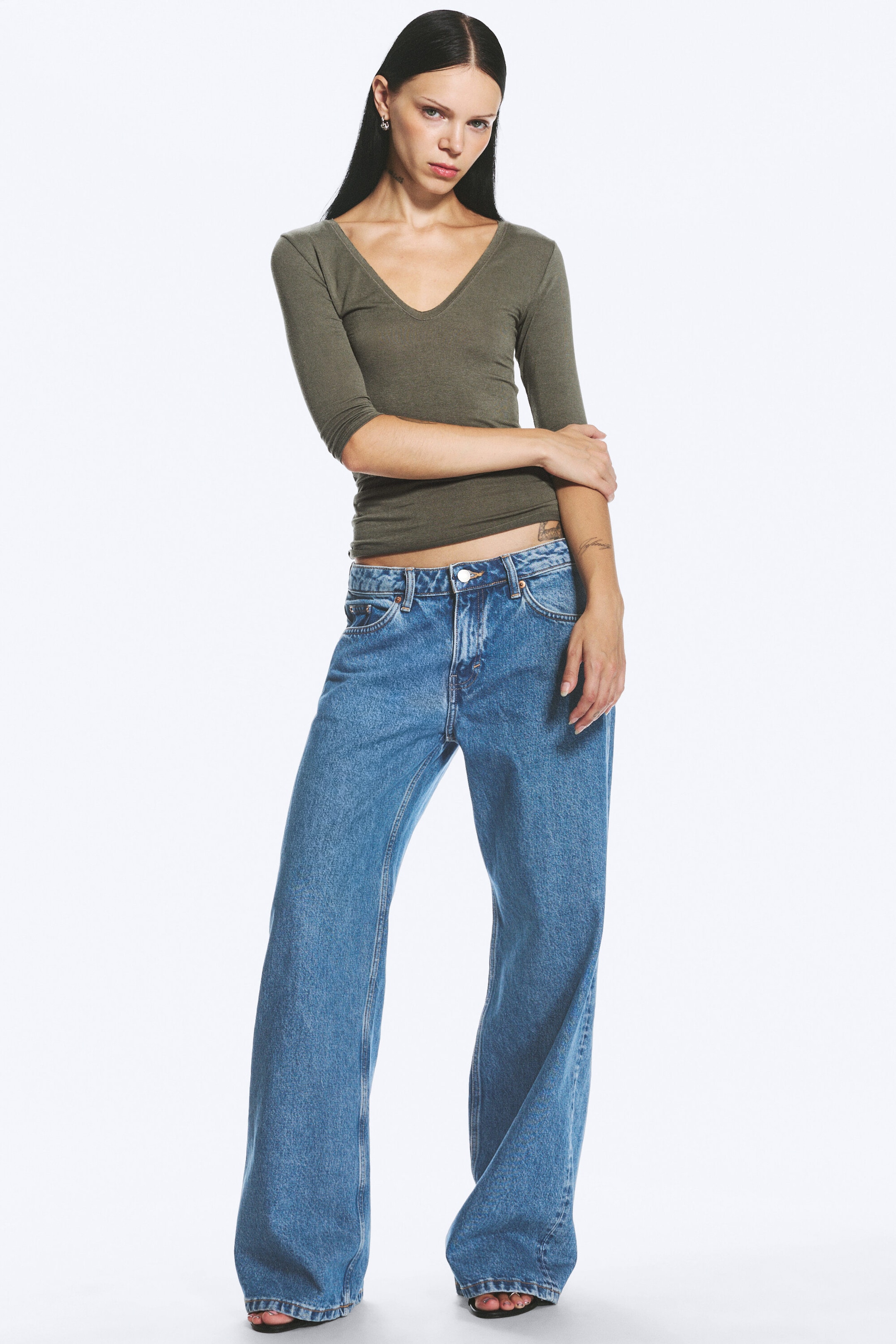 90s Blue - Medium Blue - Imoo Low Rise Loose Wide Jeans - 1