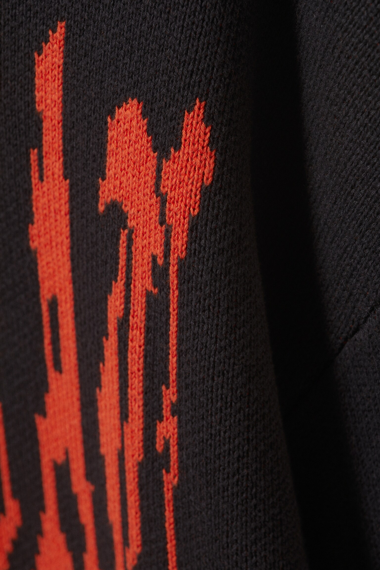 Oversized Graphic Cotton Knit Sweater - Čierna - 3