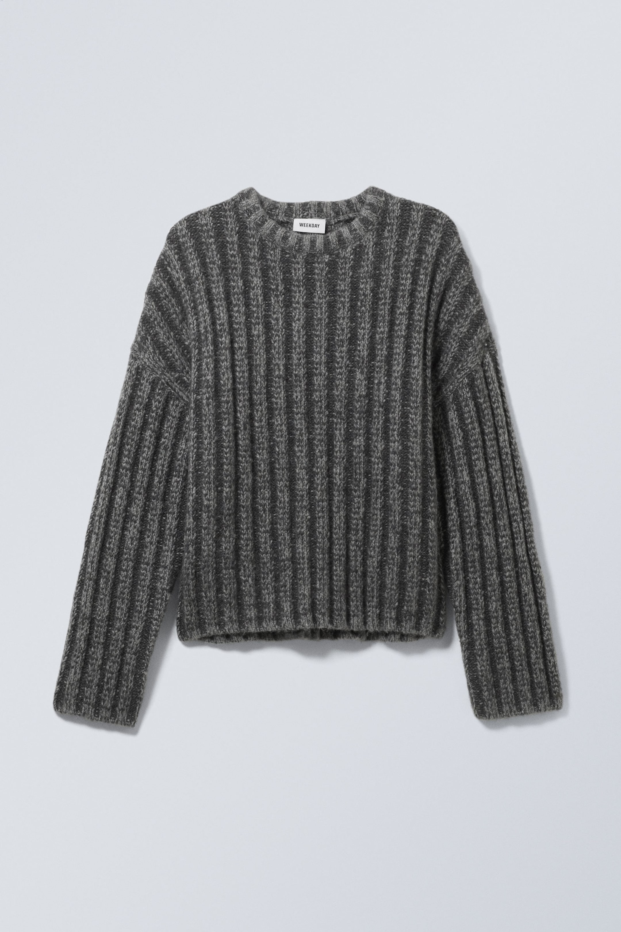 Dunkelgrau - Rippstrick-Pullover mit kurzer Länge - 0