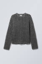 Dunkelgrau - Rippstrick-Pullover mit kurzer Länge - 0