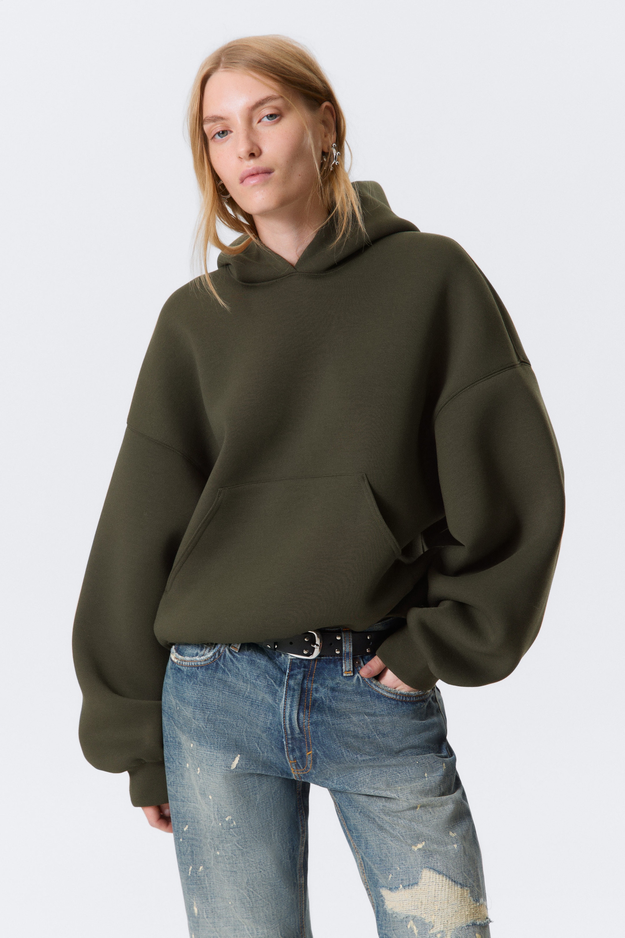 Dark Khaki Green - Oversized Scuba Hoodie - 1