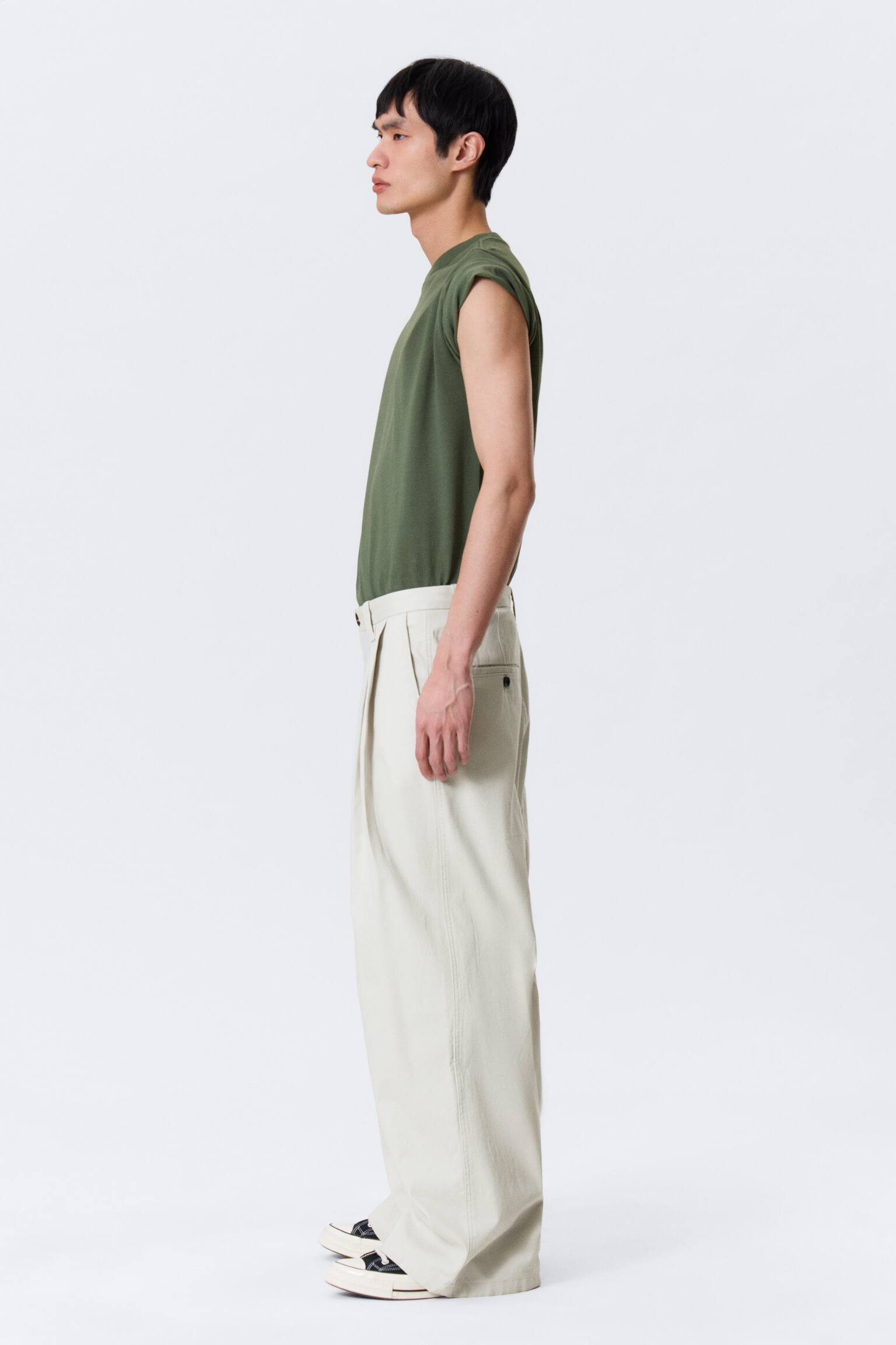 Otis ruimvallende chino van katoenen twill met plooien - Lichtbeige/Zwart/Donkergrijs - 6