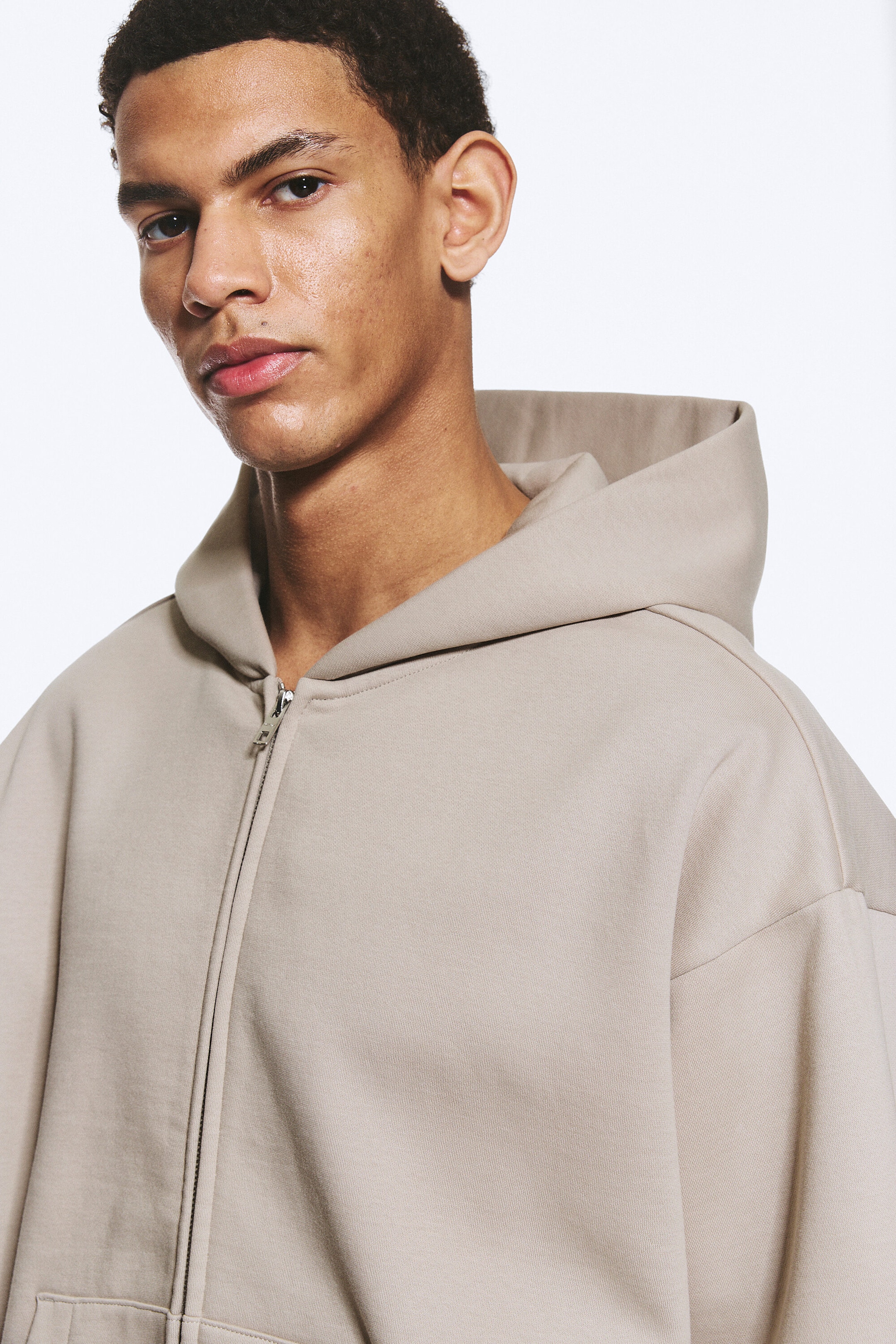 Light Beige - Loose Fit Zip Hoodie - 2