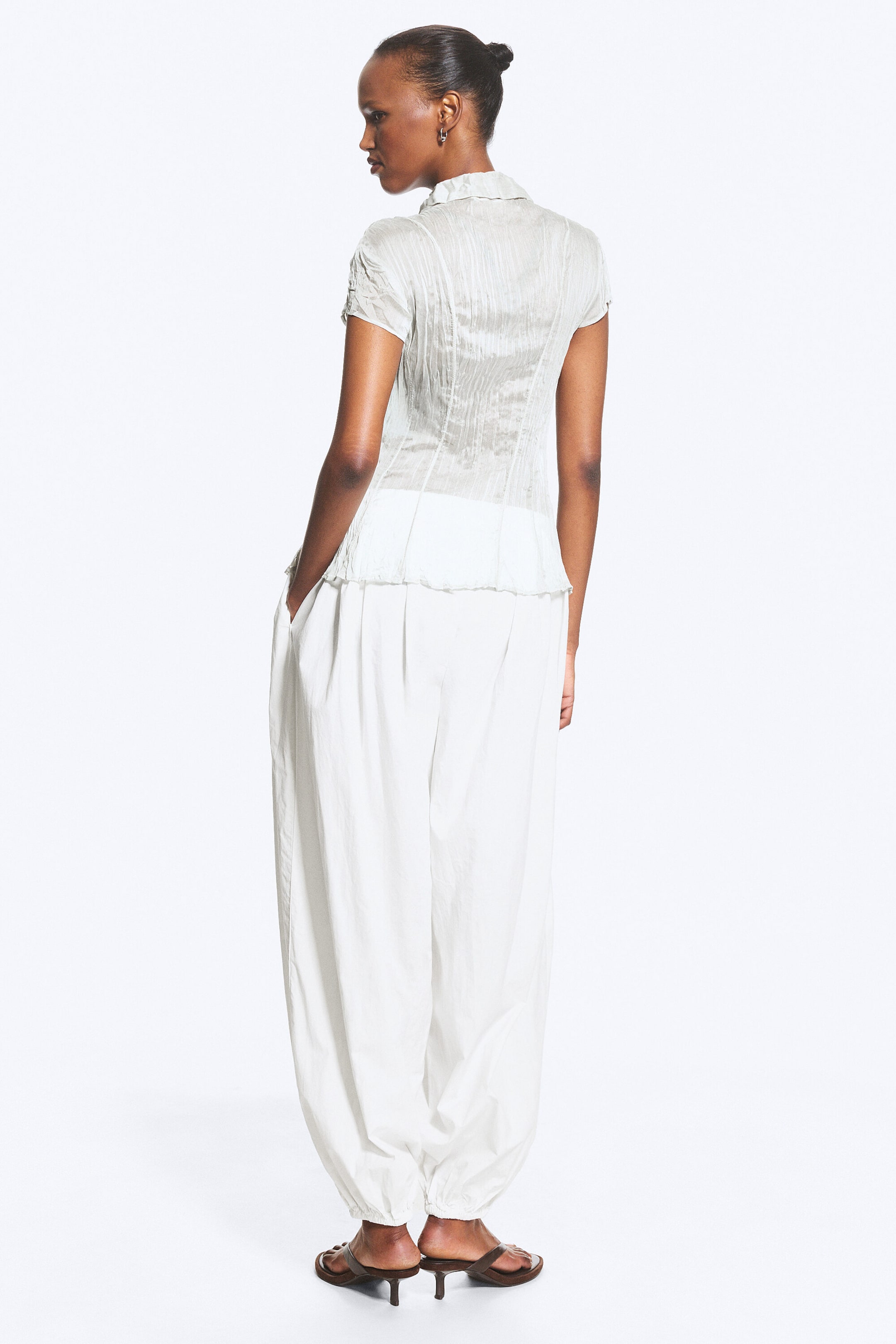 Dark Grey - Short-Sleeved Crinkle Shirt - 3