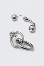 Silver - Mixed Pierce Hoop Earrings - 0